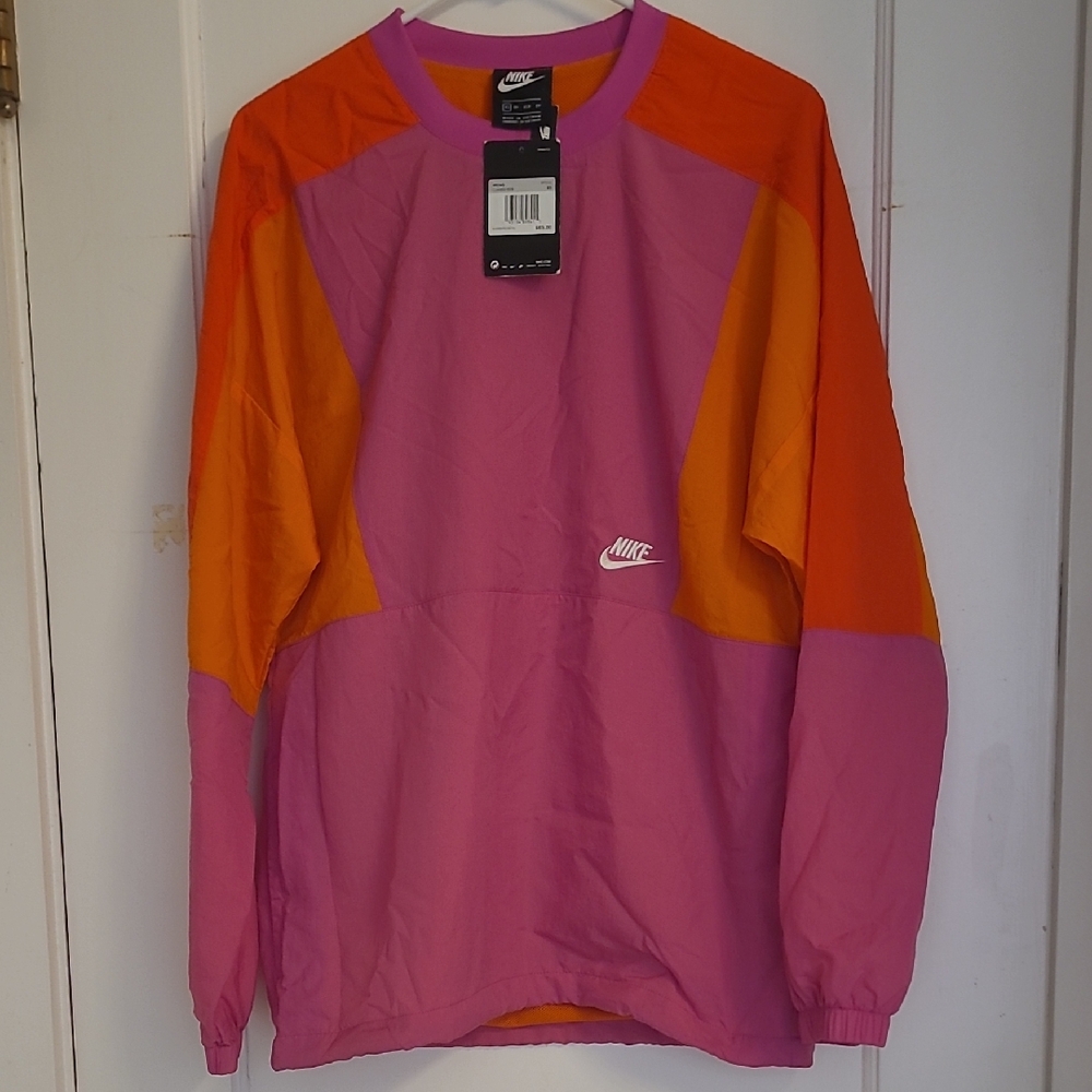 Nike Men's Pink & Orange Colorblock Pullover Crew 80s 90s Retro Vintage